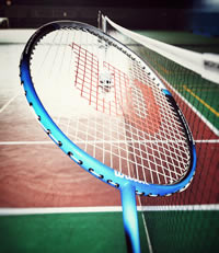 badminton court and racquet