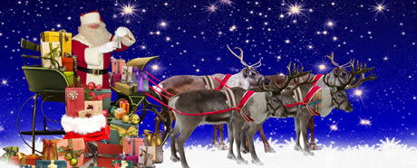 santa, reindeer and sleigh